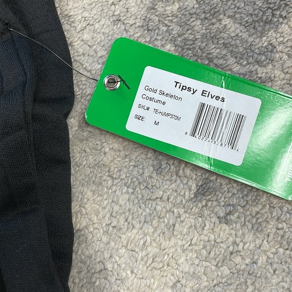 NWT Tipsy Elves Gold Skeleton Costume Zip Hood Onesie Jumpsuit Black Sz M - Picture 12 of 14